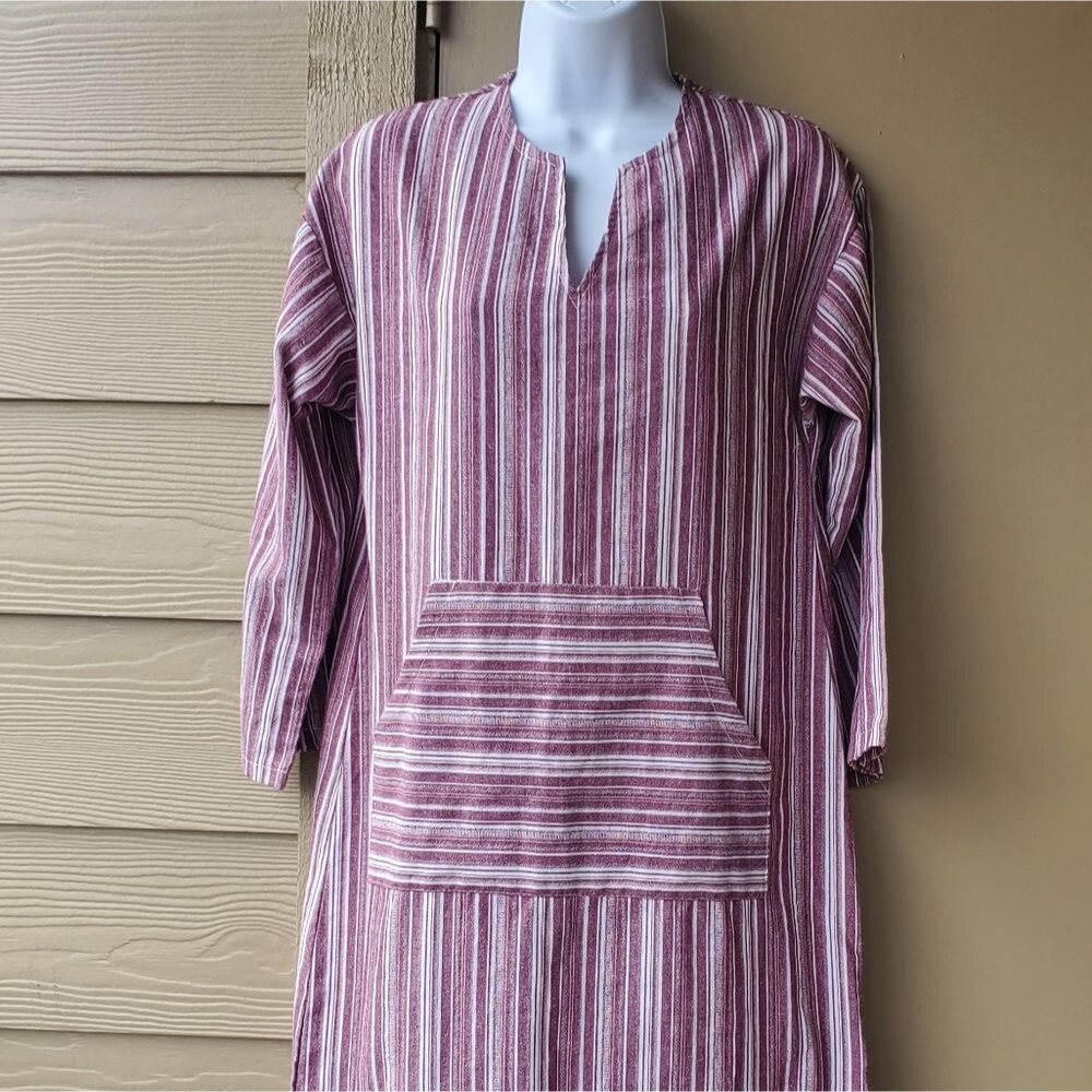 Split Neck Patch Pocket Striped Printed Maxi Dress - image 4